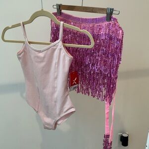 HALLOWEEN FUN Purple Sequin Fringe Mini Skirt w Bodysuit - GIRLS